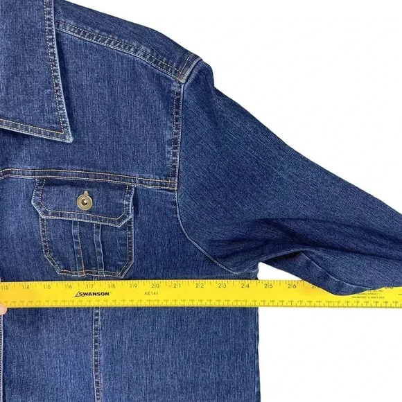 Vintage Erika Womens XL Stretch Fit Denim Jean Jacket Coat  Button Up 4 Pocket - Picture 8 of 16